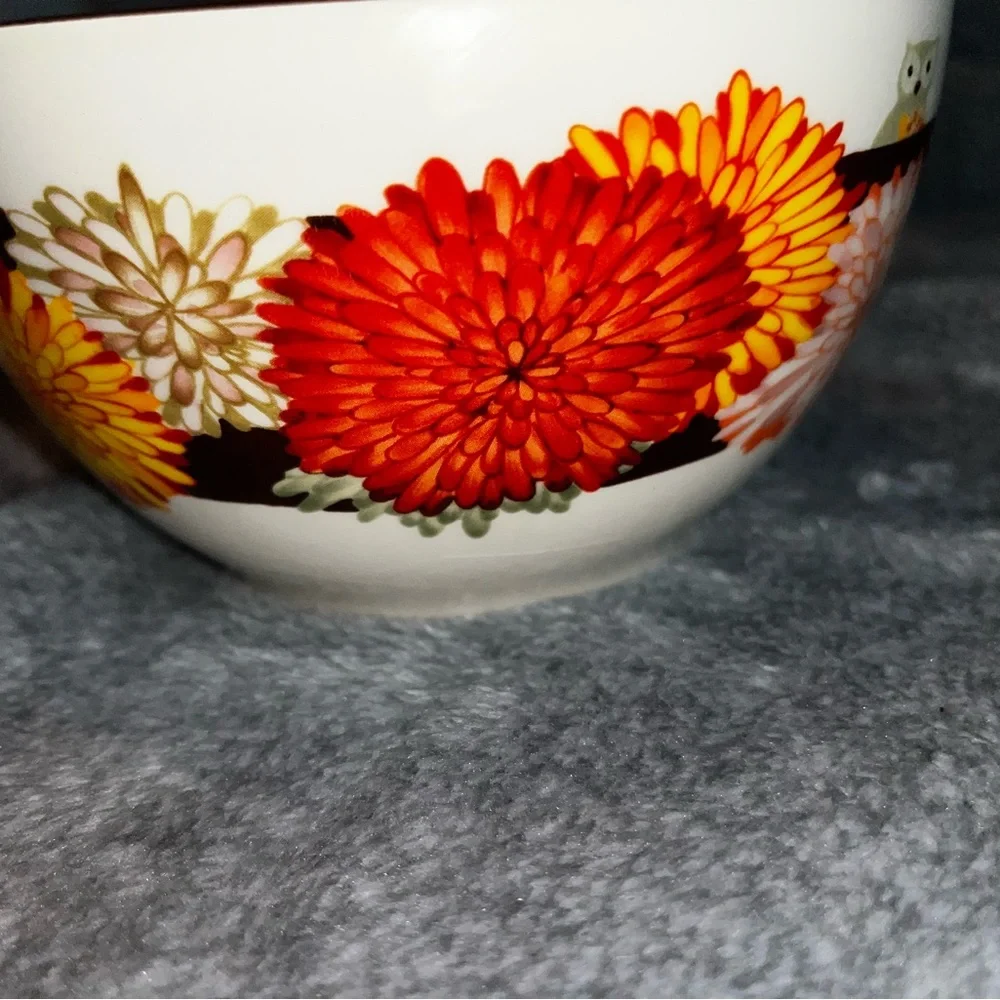 Hoot N Nanny Owl Bowl Canterbury Potteries Bird Flowers Brown Yellow